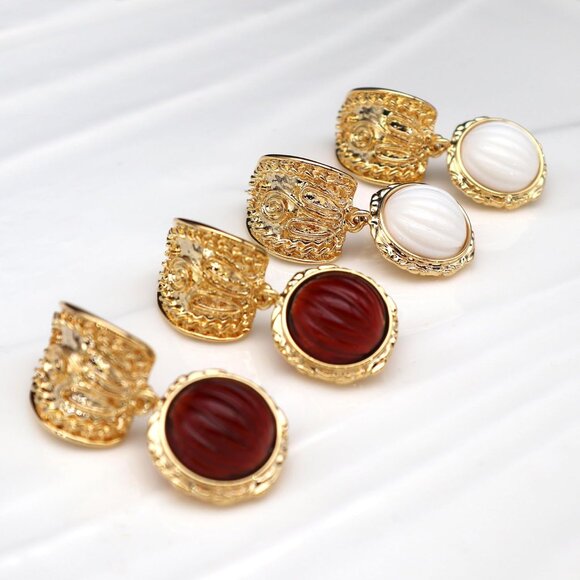 Red & Gold Dangle Drop Earrings for Women Cute Gold Geometric Statement Jewelry - Picture 4 of 5